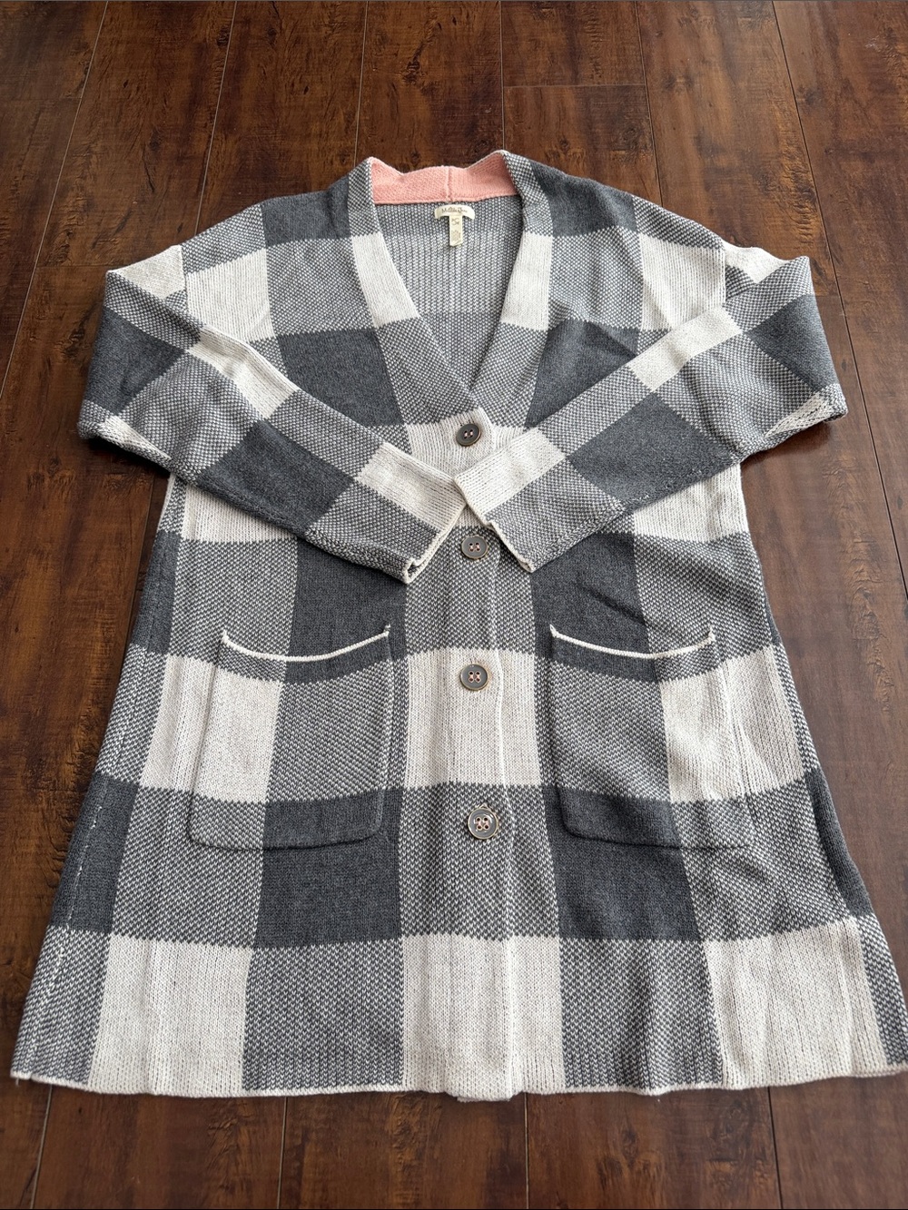 Matilda Jane Gray and Cream Plaid Cardigan